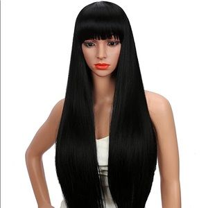 Long Synthetic Black Wig With Bangs